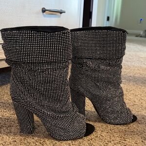 Embellished Black Crystal Slouch Booties - Women